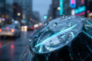 Engineer applying PTFE Film for Sensors on an autonomous vehicle lidar unit