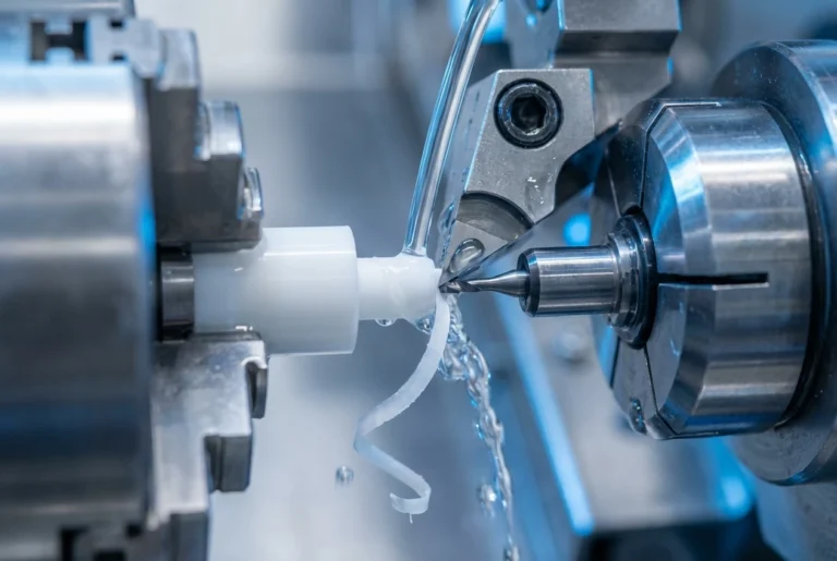 micro machining PTFE surgical robot parts under inspection